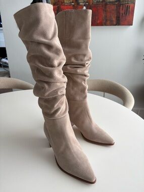 Bernardo Fallyn Slouchy Suede Knee-High Boots in Taupe